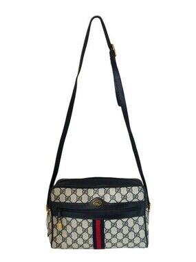 Vintage Gucci GG Supreme Ophidia Canvas Navy Blue & Red Web Stripe Shoulder Bag